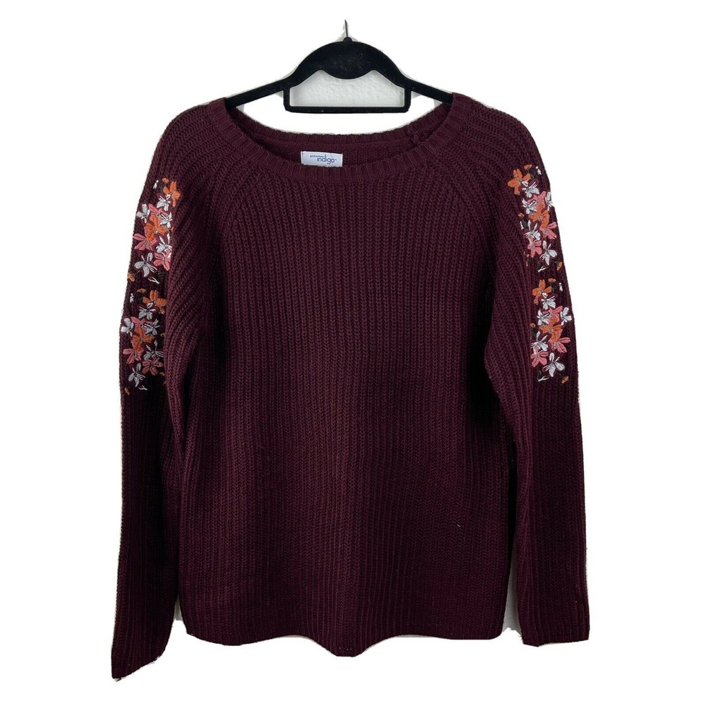 Indigo Thread Co.™ Knit Sweater‎ Top Womens M Embroidered Peasant Long Sleeve